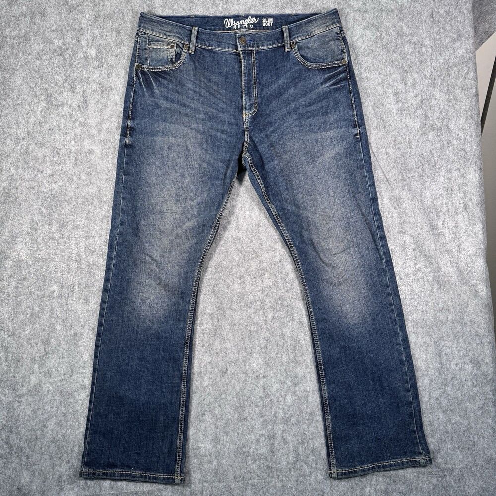 Wrangler Retro Jeans Mens 36X32 Measures 36X30 Blue Slim Boot Western Cowboy